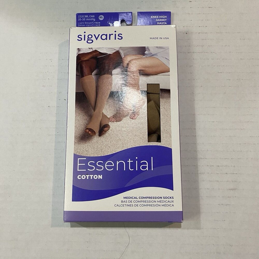 Sigvaris Essential Cotton Knee-High Compression Socks - Beige ML medium long